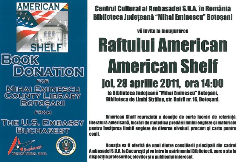 “Raftul American” inaugurată de Ambasada SUA şi Biblioteca Botoşani
