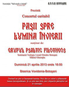 Concert caritabil: “Pașii spre Lumina Invierii” la Biserica Vovidenia din Botoșani
