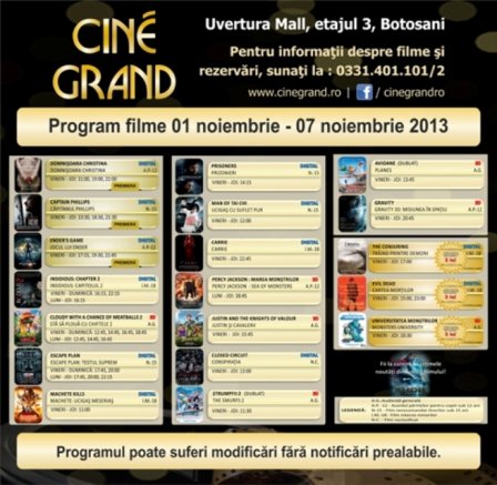 Uvertura Mall: Vezi ce filme rulează la Cine Grand în perioada 1-7 noiembrie 2013!