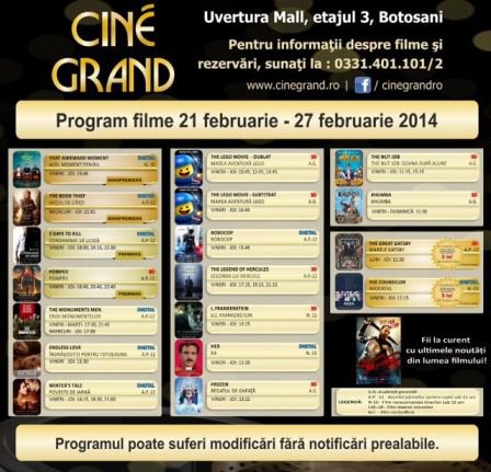 Uvertura Mall: Vezi ce filme rulează la Cine Grand în perioada 21 - 27 februarie 2014!