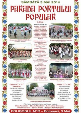 Vezi programul manifestării culturale „Parada portului popular”, ce se desfășoară astăzi la Botoșani