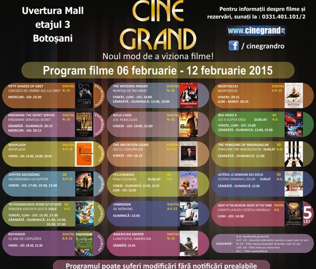 Vezi ce filme vor rula la Cine Grand - Uvertura Mall Botoșani, în perioada 06 februarie - 12 februarie 2015!