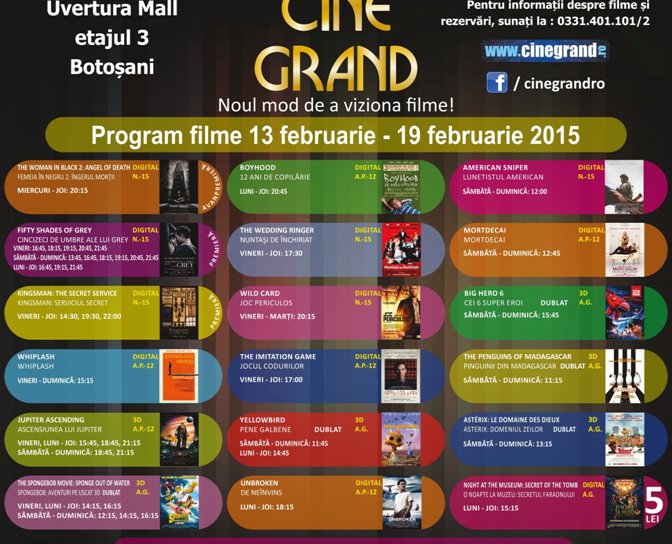 Vezi ce filme vor rula la Cine Grand - Uvertura Mall Botoșani, în perioada 13 februarie - 19 februarie 2015!