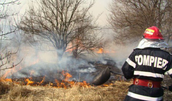 Zeci de pompieri militari și voluntari mobilizați pentru stingerea a trei incendii de vegetație