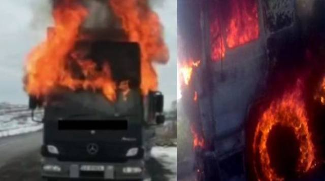 Camion în flăcări la ieşirea din Fălticeni spre Suceava