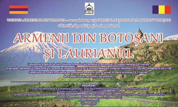 Comunitatea armeană din Botoșani și Liceul Laurian organizează simpozionul „Armenii din Botoșani și Laurianul”