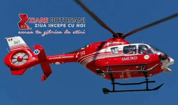 Un elicopter SMURD a aterizat pe drumul Botoșani-Ștefănești pentru a prelua o femeie de 57 de ani