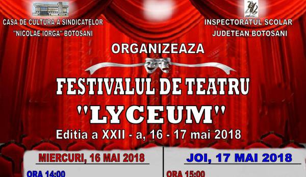 Șapte trupe de teatru vor evolua la Festivalul de teatru pentru liceeni „LYCEUM”
