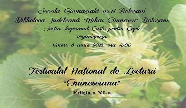 Festivalul Naţional de Lectură „Eminesciana”, vineri, la Biblioteca Județeană Botoșani