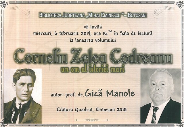 Lansarea volumului: „Corneliu Zelea Codreanu – un om al istoriei mari”