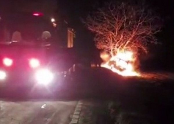 Tragedie în Botoșani! O mașină a luat foc după ce a intrat într-un copac. Proprietarul autoturismului a murit