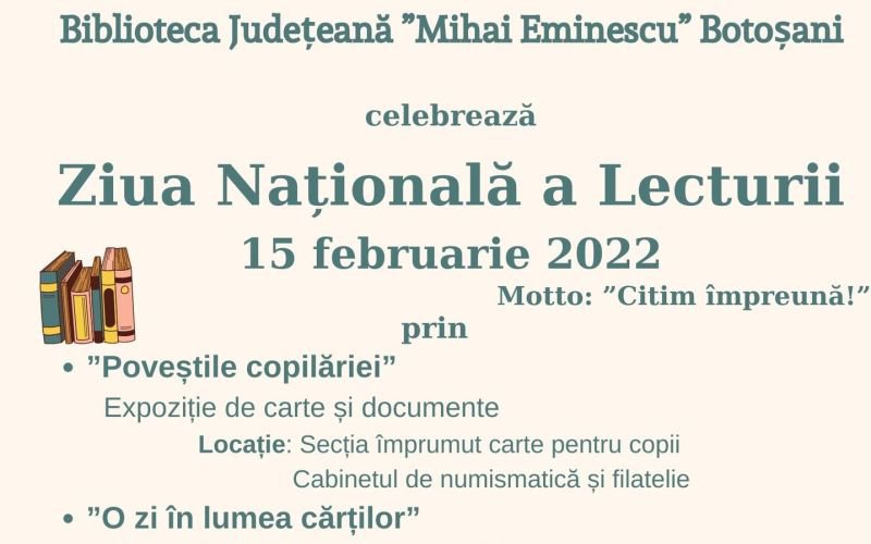 Activități dedicate Zilei Naționale a Lecturii, organizate de Biblioteca Județeană Botoșani