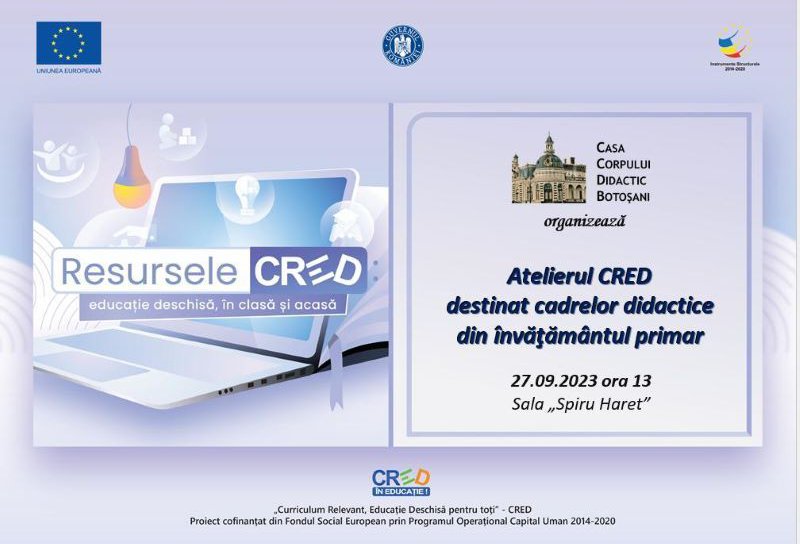 Curs de formare pentru profesori „Resursele CRED: educație deschisă, în clasă și acasă”, organizat de CCD Botoșani