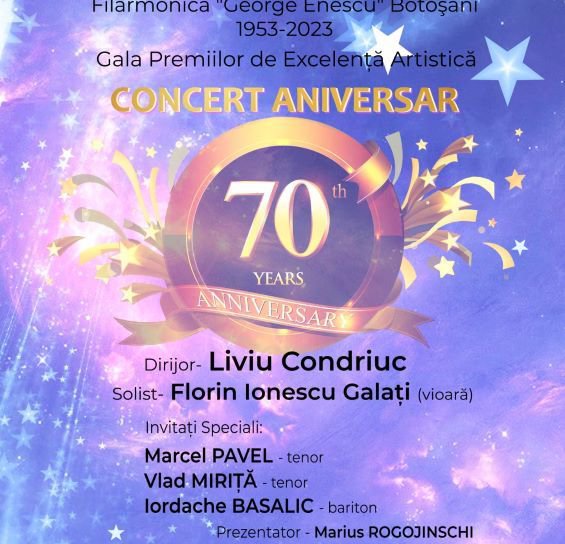 Concert aniversar la Filarmonica „George Enescu” Botoșani. Invitați speciali Marcel Pavel, Vlad Miriță și Iordache Basalic