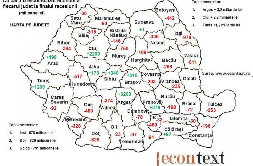 Harta judetelor care s-au imbogatit sau au saracit in recesiune