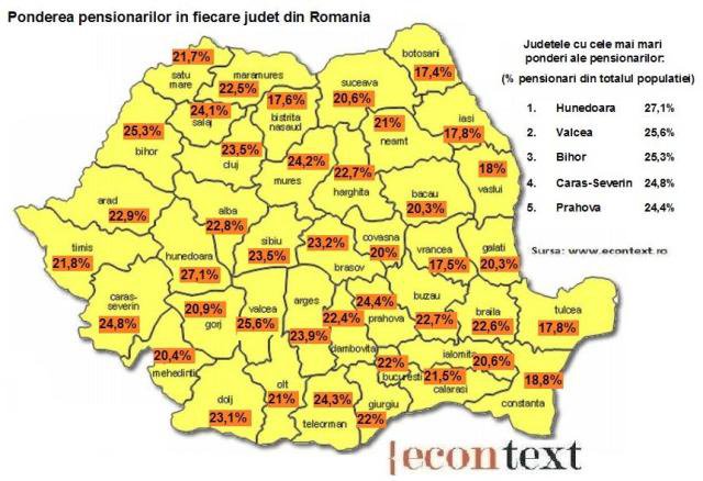 Top! Ponderea pensionarilor in fiecare judet din Romania