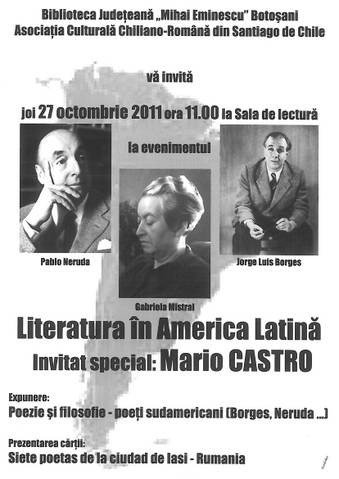 Mâine la Biblioteca Județeană Botoșani - Literatura in America Latina