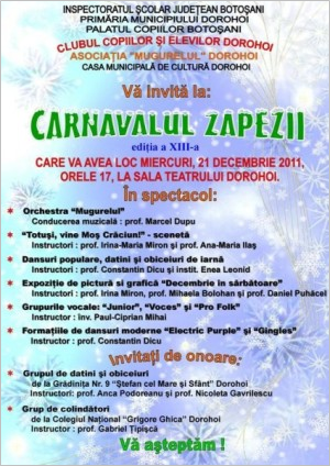 Astăzi pe scena Sălii Teatrului Dorohoi: „Carnavalul zăpezii” ediția a XIII-a