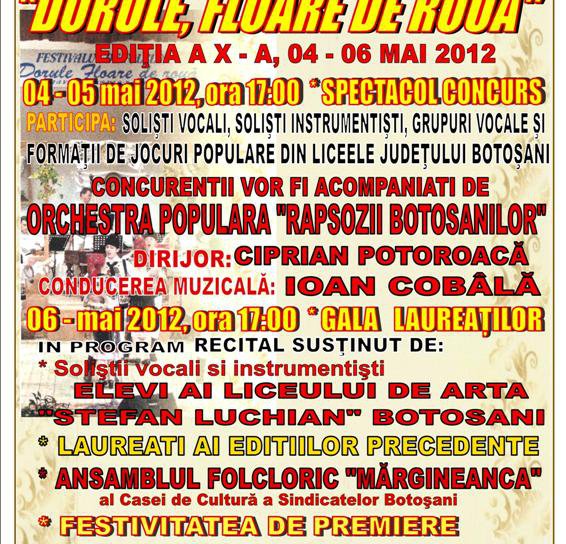 Festivalului judeţean de folclor „Dorule, floare de rouă” la a X – a ediţie