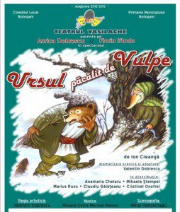 Duminică pe scena Teatrului „Vasilache” Botoșani - Spectacol în premieră „Ursul păcălit de vulpe”