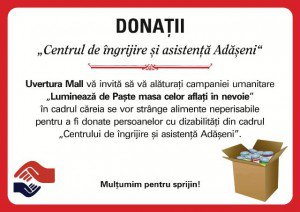 Uvertura Mall derulează campanii umanitare în preajma Sfintelor Sărbători Pascale