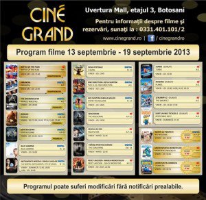 Uvertura Mall: Vezi ce filme rulează la Cine Grand în perioada 13-19 septembrie 2013!