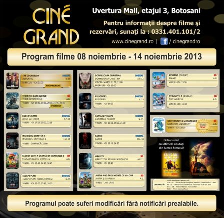 Uvertura Mall: Vezi ce filme rulează la Cine Grand în perioada 8-14 noiembrie 2013!