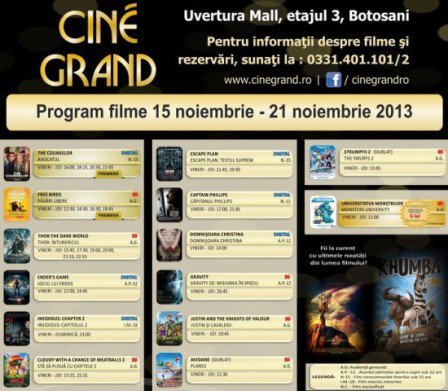 Uvertura Mall: Vezi ce filme rulează la Cine Grand în perioada 15-21 noiembrie 2013!