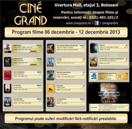 Uvertura Mall: Vezi ce filme rulează la Cine Grand în perioada 6-12 decembrie 2013!