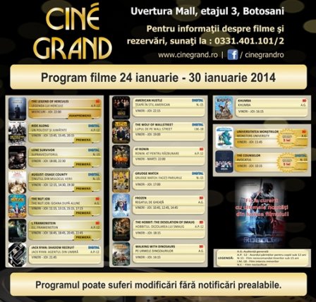Uvertura Mall: Vezi ce filme rulează la Cine Grand în perioada 24-30 ianuarie 2014!