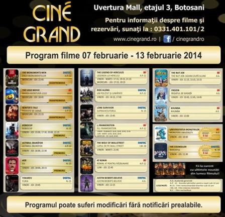 Uvertura Mall: Vezi ce filme rulează la Cine Grand în perioada 7 - 13 februarie 2014!