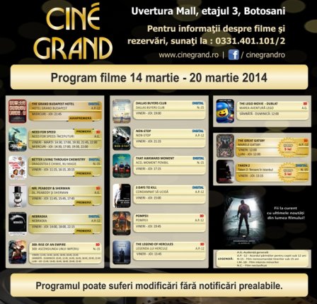 Uvertura Mall: Vezi ce filme rulează la Cine Grand în perioada 14-20 martie 2014!