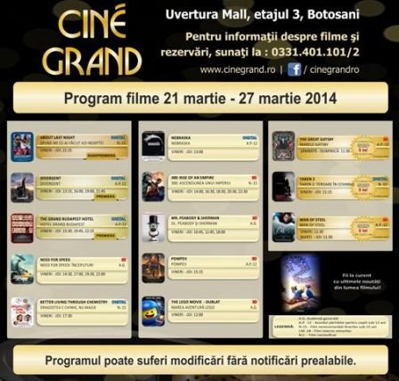 Uvertura Mall: Vezi ce filme rulează la Cine Grand în perioada 21 - 27 martie 2014!