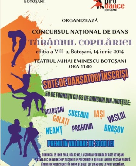 Concurs Național de Dans „Tărâmul copilăriei...”, ediția a VIII-a organizat de Clubul Sportiv Pro Dance și Școala Populară de Arte Botoșani
