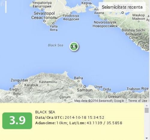 Cutremur de 3,9 grade în Marea Neagră