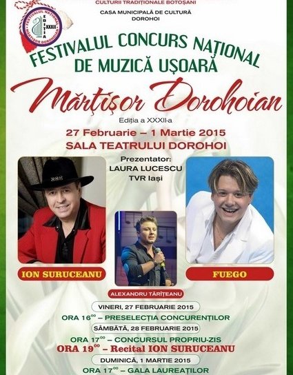 Festivalul concurs național de muzică ușoară „Mărțișor Dorohoian” în acest weekend. Vezi programul și artiștii invitați!