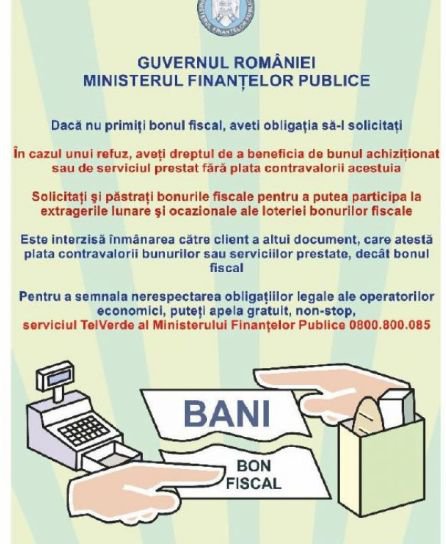 Atenție comercianți! Cum arată afişul de atenţionare ce trebuie postat la loc vizibil. Gratis dacă nu primim bon fiscal