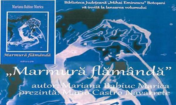 Volumul de versuri “Marmură flămândă” lansat în această săptămână la Biblioteca Mihai Eminescu