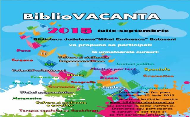 Voluntarii sunt invitați de Biblioteca Botoşani să se alăture Proiectului BiblioVacanţa 2015!