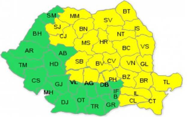 Avertizare meteo de ploi torenţiale şi vijelii, pentru Botoșani și alte 26 de judeţe