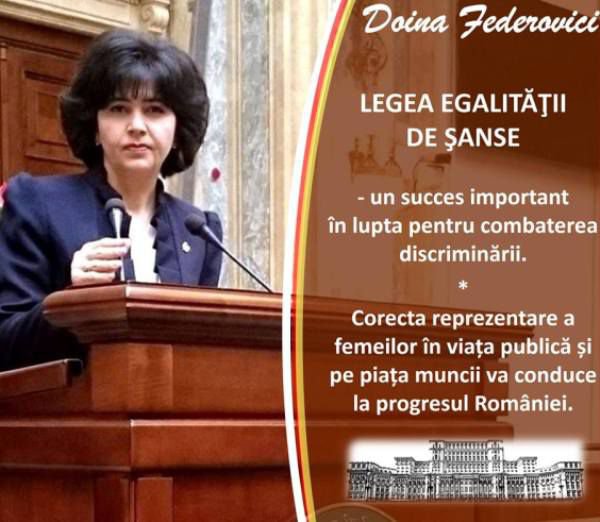 Senatorul PSD Doina Federovici: „Noi reglementari privind egalitatea de șanse și de tratament între femei și bărbați”