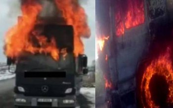 Camion în flăcări la ieşirea …