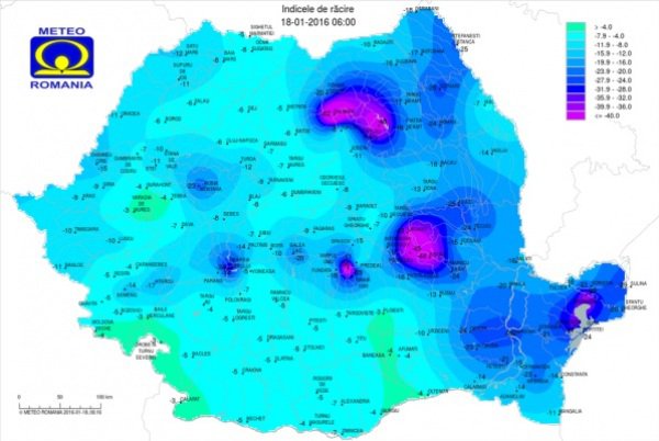 Ger de crapă pietrele, temperaturi resimţite de minus 50 de grade Celsius. Harta indicelui de răcire
