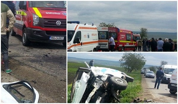 Accident violent! Trei persoane rănite și componente din mașină împrăștiate pe zeci de metri