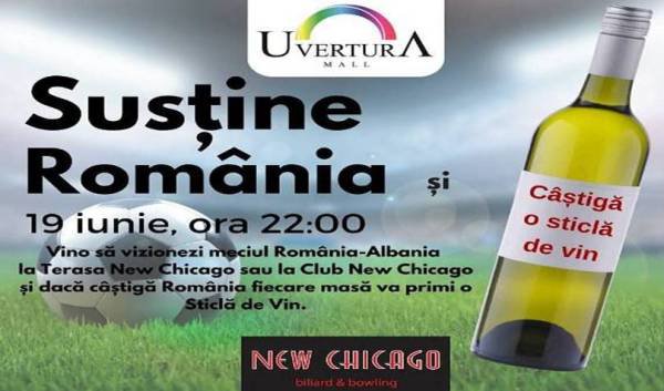 Hai România! Urmărește meciul la Cafeneaua sau Clubul New Chicago și ai șansa să primești o sticlă de vin