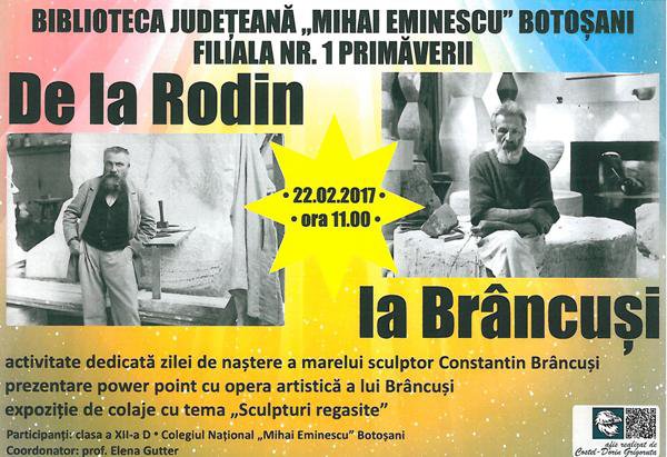 Brâncuși, aniversat la Biblioteca Județeană Botoșani