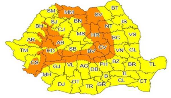 Comunicat Cancelaria Prefectului: ATENȚIE! Urmează două zile de ploaie, frig și vânt puternic