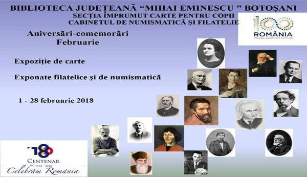 Aniversări – comemorări culturale, în luna februarie, la Biblioteca Județeană Botoșani