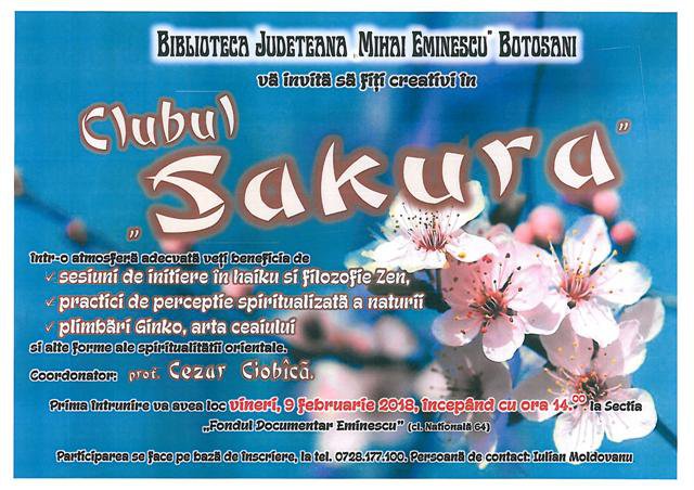 Clubul „Sakura” îşi deschide porţile, la Biblioteca Judeţeană Botoșani