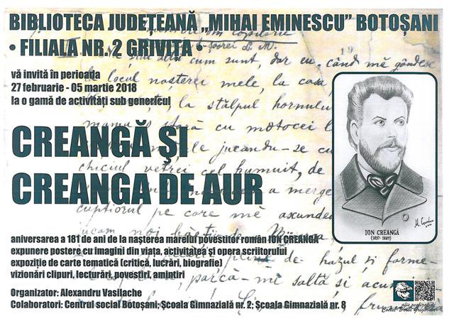 Creangă şi creanga de aur, la Biblioteca „Mihai Eminescu” Botoşani